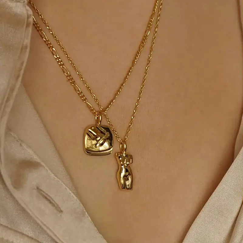Manequim personalizado de aço inoxidável, 18k banhado a ouro, feminino, arte corporal, joias, criativo, pingente de rosto humano, colar