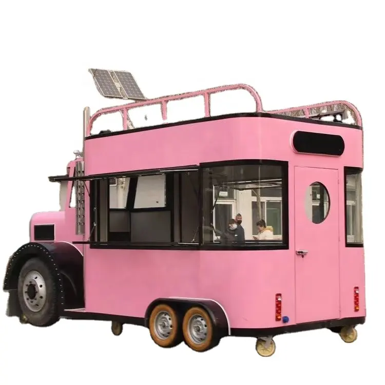 Carrinho de sorvete com suporte de concessão, caminhão de comida móvel, van de café, trailer elétrico para comida com churrasqueira e bar