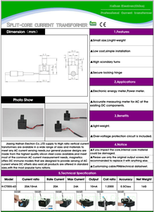 Transformador de corriente de núcleo dividido con 20A/10mA y 3,5 JACK para monitor trifásico