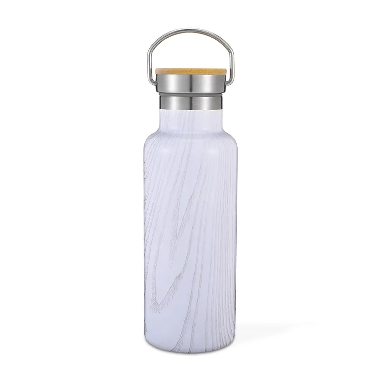 En iyi satış vakum yalıtımlı geri dönüşümlü paslanmaz çelik su şişesi bambu kaplı kapaklı BPA ücretsiz özelleştirilmiş desen