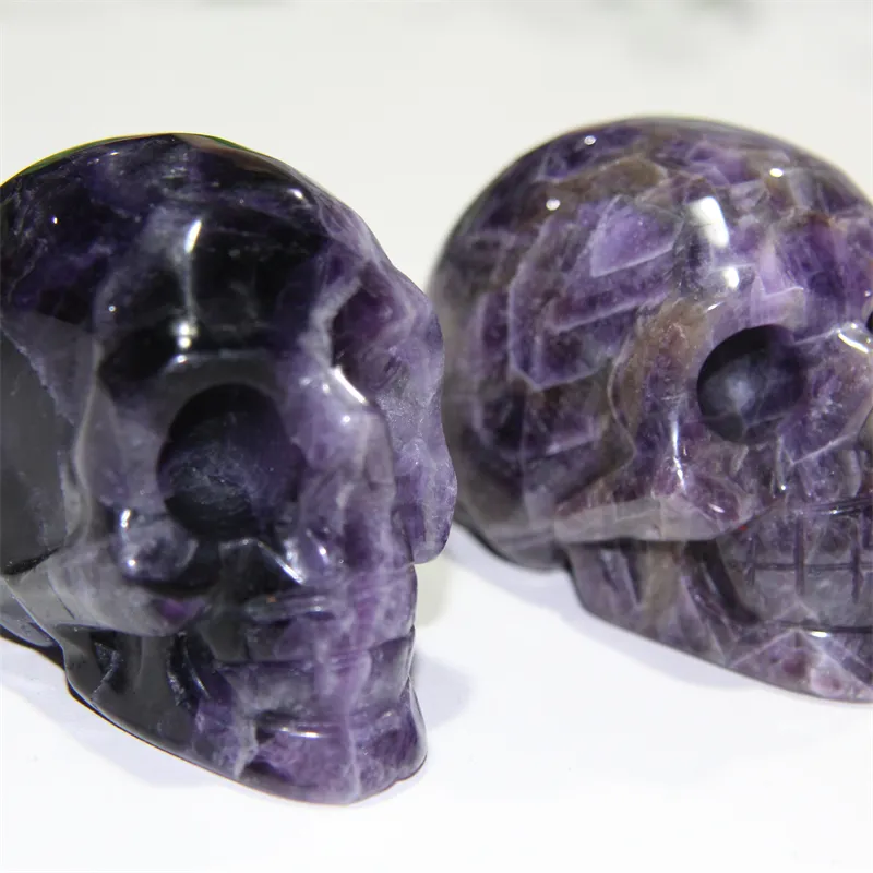 Оптовая продажа, хрустальные лечебные камни, вырезанные 3-дюймовые черепа, Аметистовые черепа для украшения