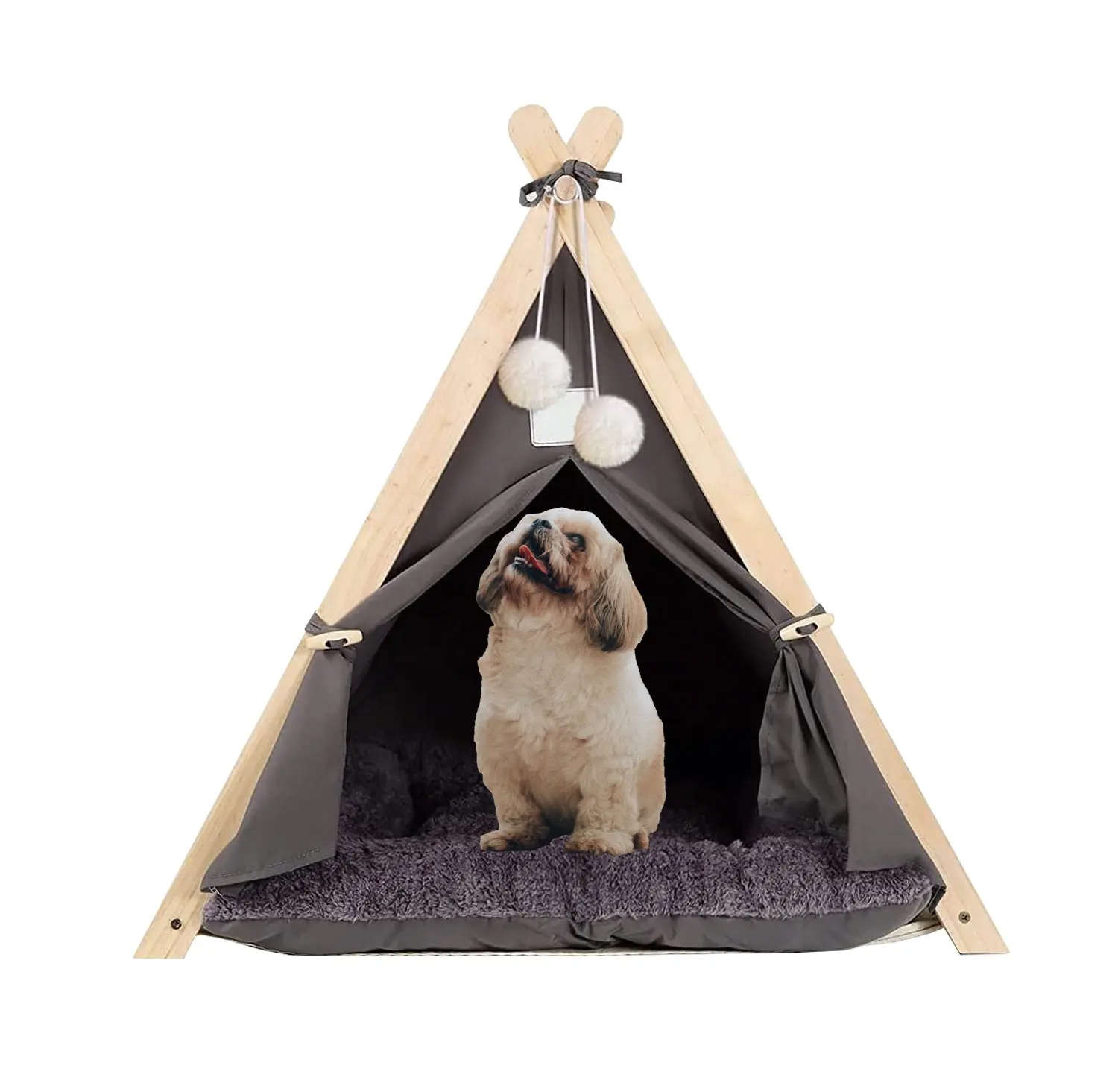 Houten Tipi Tent Bed Opvouwbare Afneembare Wasbare Tent Voor Kleine Kat En Hond Indoor Outdoor