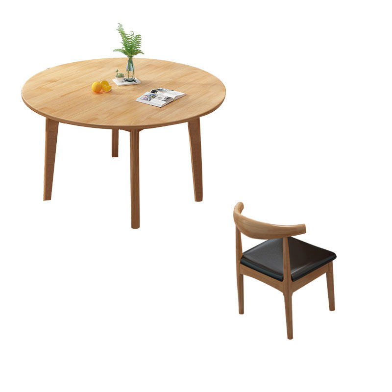Table ronde de 100 cm avec 4 chaises en forme de corne (couleur bois naturel)