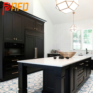 ארון מטבח מפואר מותאם אישית קוורץ ארון בגדים עם אביזרים פרימיום בסגנון צרפתי בסגנון מט שחור - Product Image 5