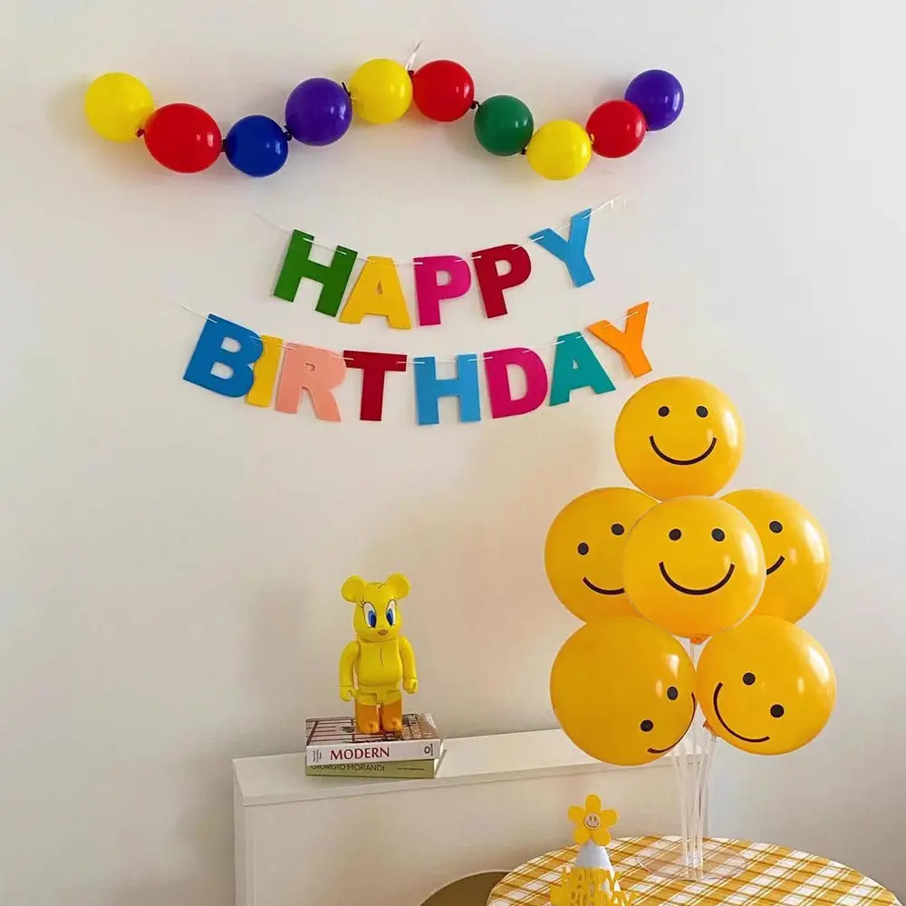 Balão de feltro estilo Ins coreano para festa de aniversário infantil, bandeira com letras de feliz aniversário