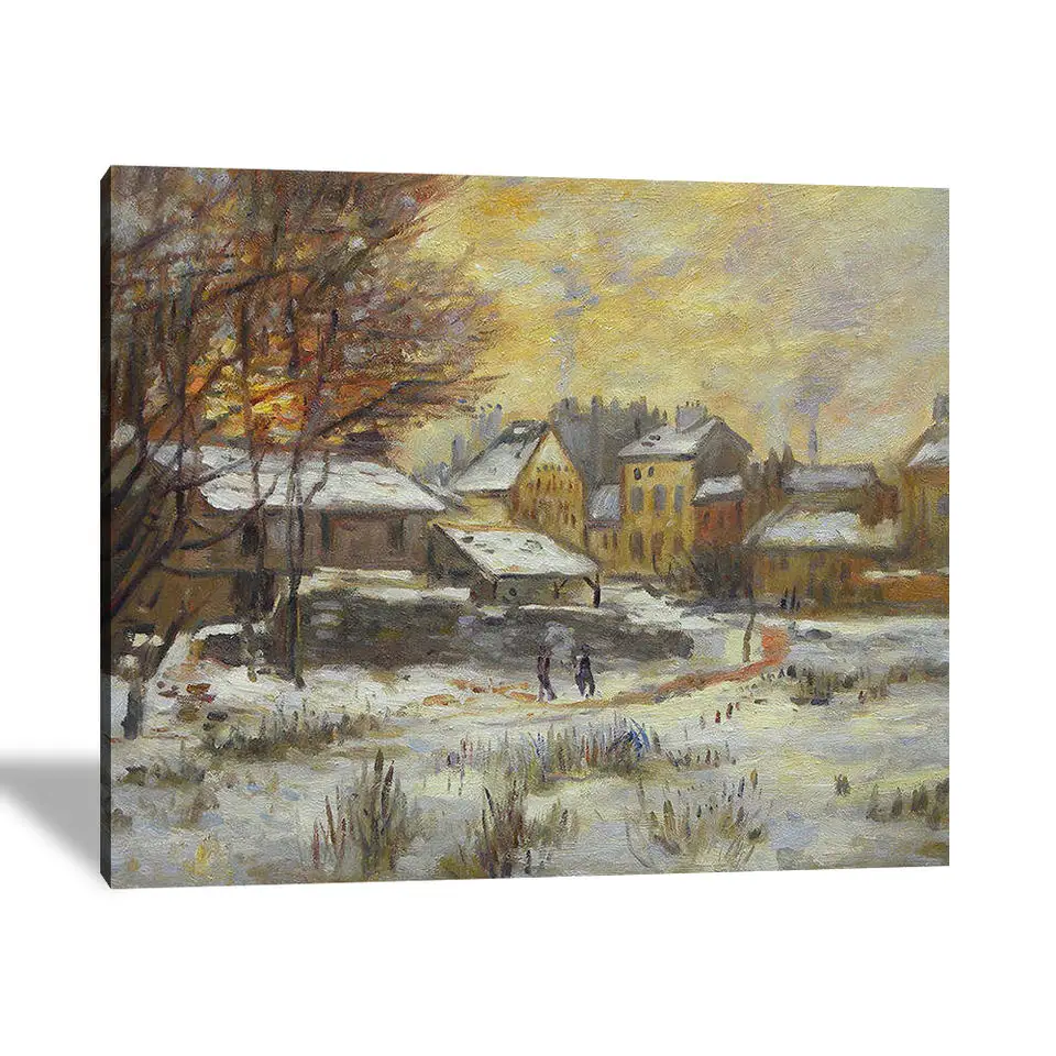 Claude Monet effetto neve tramonto riproduzione inverno paesaggio naturale dipinto a mano pittura a olio