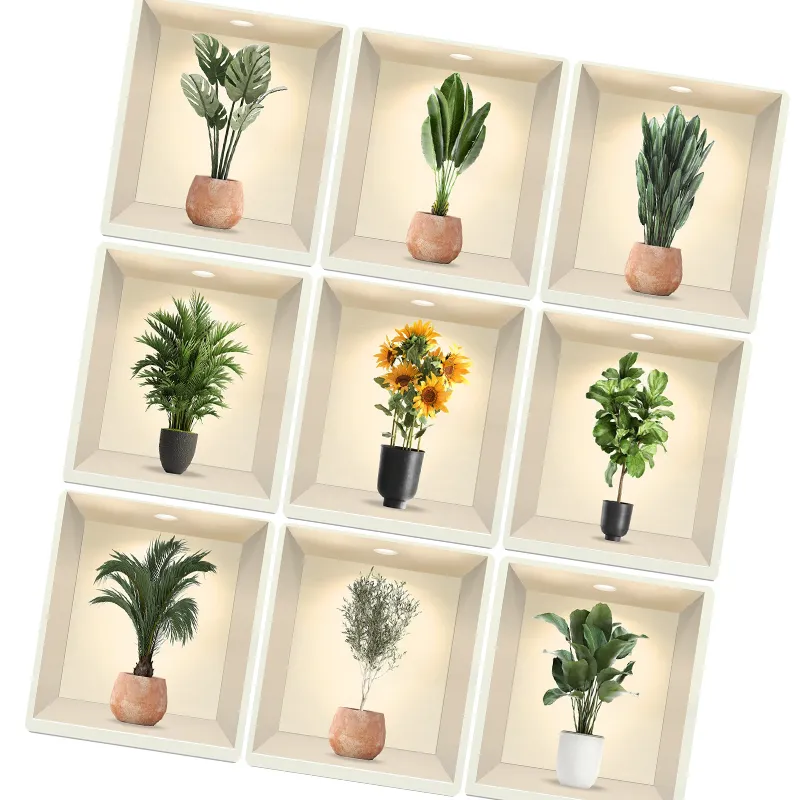 En pot vert fleur plante Illustration autocollants Pvc papier peint salon peinture décorative Stickers muraux paysage fonds d'écran