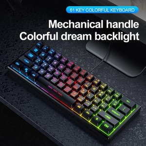 Blue Gold <strong>Wireless</strong> Dual-mode Mechanical <strong>Keyboard</strong> Wired Game Pudding <strong>Keyboard</strong> Hot-swappable Red Axis Gaming Model 61 Keys - Product Image 2