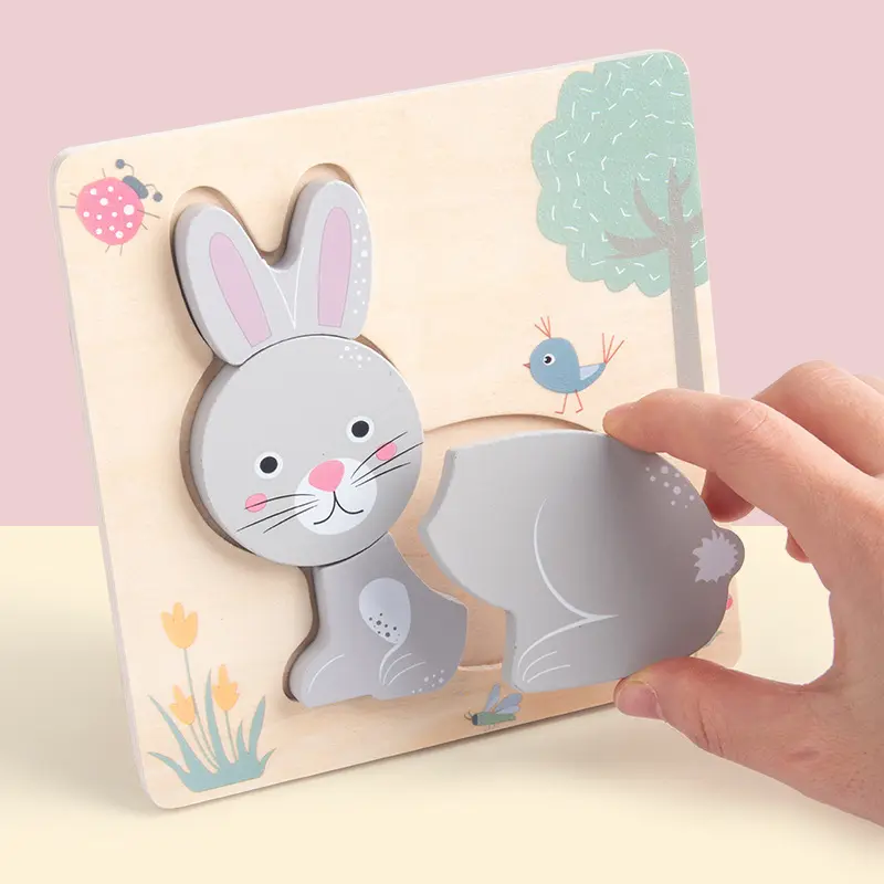 Wooden Animal Puzzles Kids Cognitive Jigsaw Easter Wooden Puzzle Bunny for Children Baby