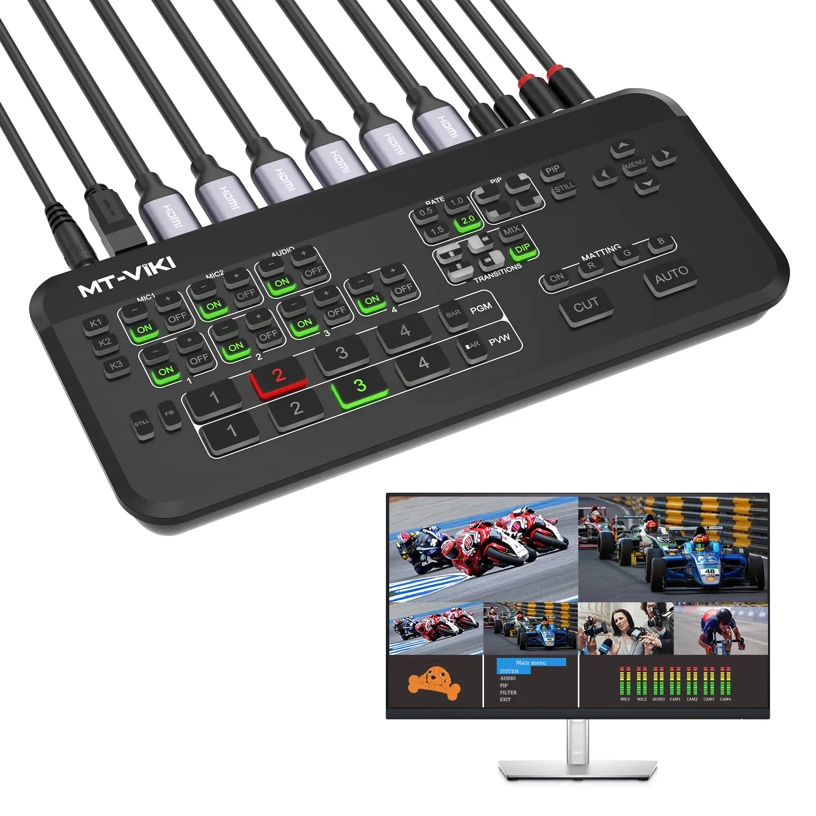 Conmutador mezclador de vídeo HDMI Transmisión en vivo de 4 canales, conmutador de vídeo HDMI multivista de 4 vías, transmisión en vivo de 4 vías