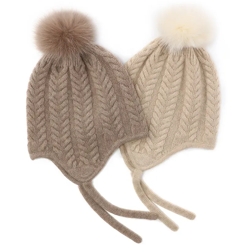 Fabriqué en chine nouveau Design oreille couverture baggie bonnet chapeaux bonnet en cachemire avec pompon chapeaux cachemire laine bonnet