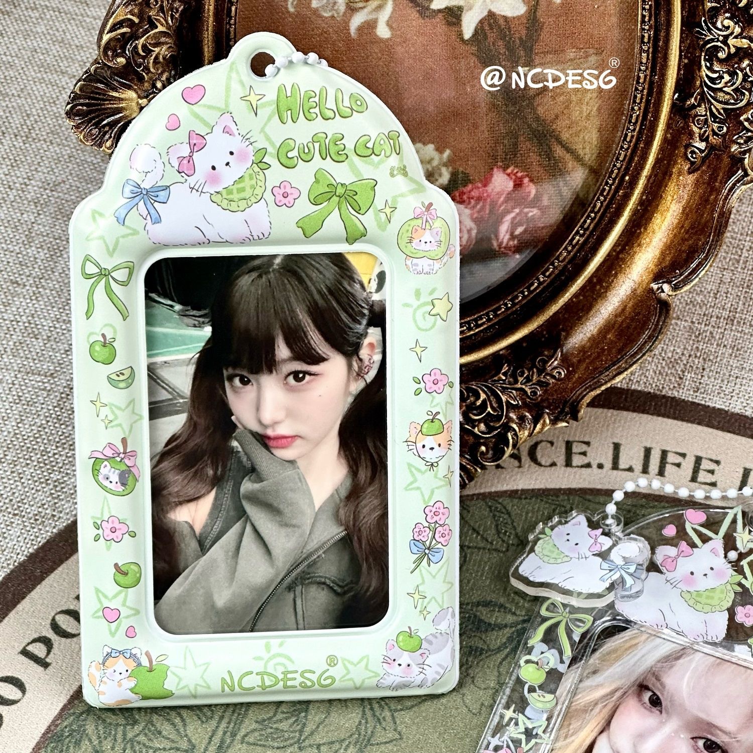 Matte green apple kitten card sleeve