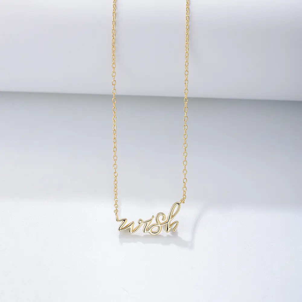 Collar con colgante de oro y plata de ley 925 Wish con letras a la moda para mujer, joyería