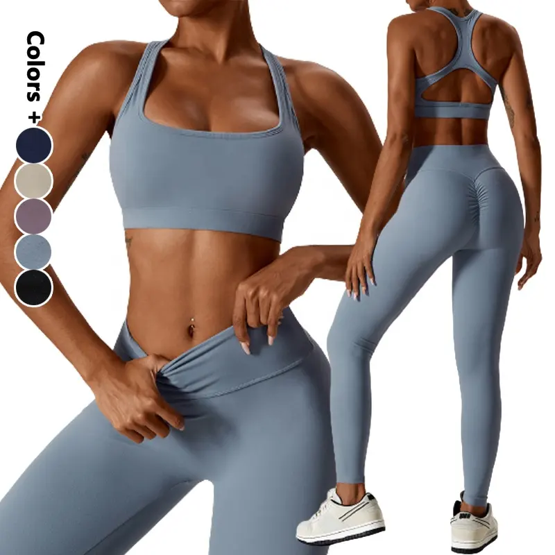 X Crossover Bra On Back Yoga Wear 2 Piece cor sólida Suit Set Correndo Calças Justas leggings Para As Mulheres