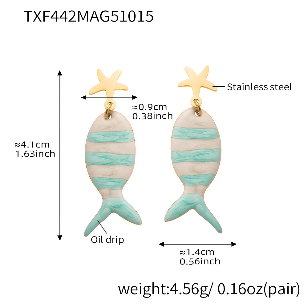 TXF442-Tiffany blue fish earrings
