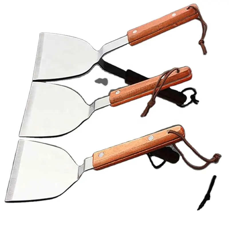 Công cụ nấu ăn chịu nhiệt thép không gỉ turners Spatula scraper gỗ xử lý utensilios de cozinha Pizza thịt bò bít tết xẻng