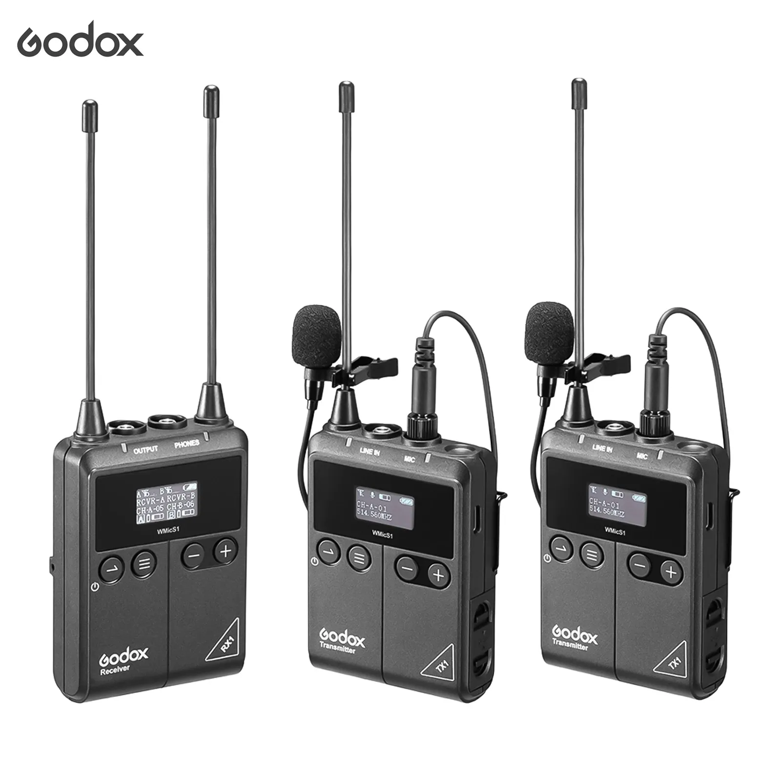 Godox WMicS1 Kit2 UHF Wireless Mikrofon 2Pcs TX1 Portable Tubuh-Pack Pemancar + RX1 Receiver Untuk Kamera Smartphone vlog