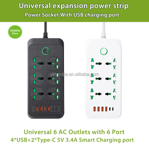 工厂批发通用电源板6个插座，带4个USB和2个Type-C 5V 3.4A端口，多插头延长线电源插座 - Product Image 2