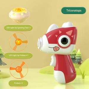 2 in1恐竜パーティーはスピニングトップソーサーディスクシューターランチャーガンライトアップキッズおもちゃ & 猫フェッチパラシュートゲームを支持します - Product Image 2