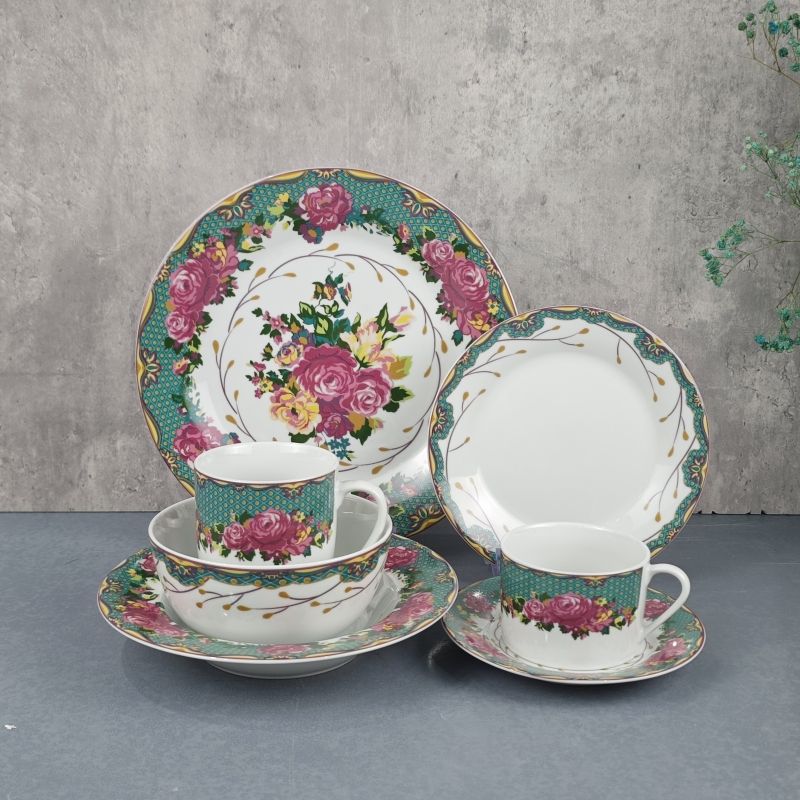 New Europe Style New Bone China Dinner Set Beautiful Full Floral Decal Ceramic 30pcs Tableware Set 2