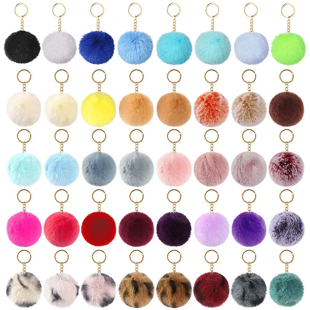 Pom Poms Chaveiros Fofo Bola Faux Fur Chaveiro Mulheres Chapéus De Carro Sacos De Tricô Acessórios Pompoms Chaveiro Bolas Fofas Chaveiro