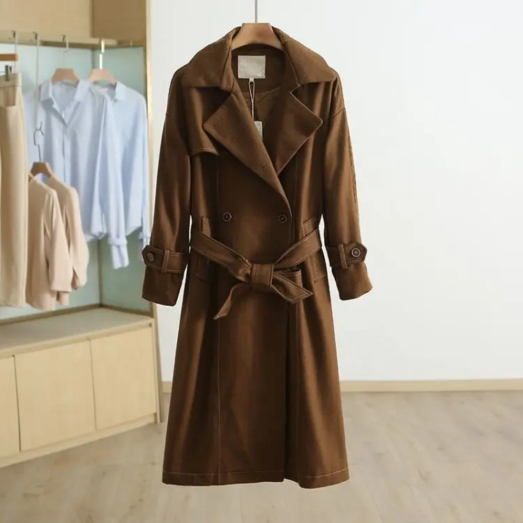 Elegant Winter women's wool coat double-sided leather collar long wool coat winter wool luxury women's long coat