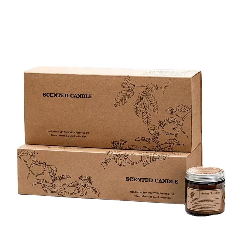 Benutzer definiertes Logo Luxus Verpackungs papier 3 Stück Kerzen boxen Aroma therapie Mehrfach duft kerzen glas Geschenkset Box