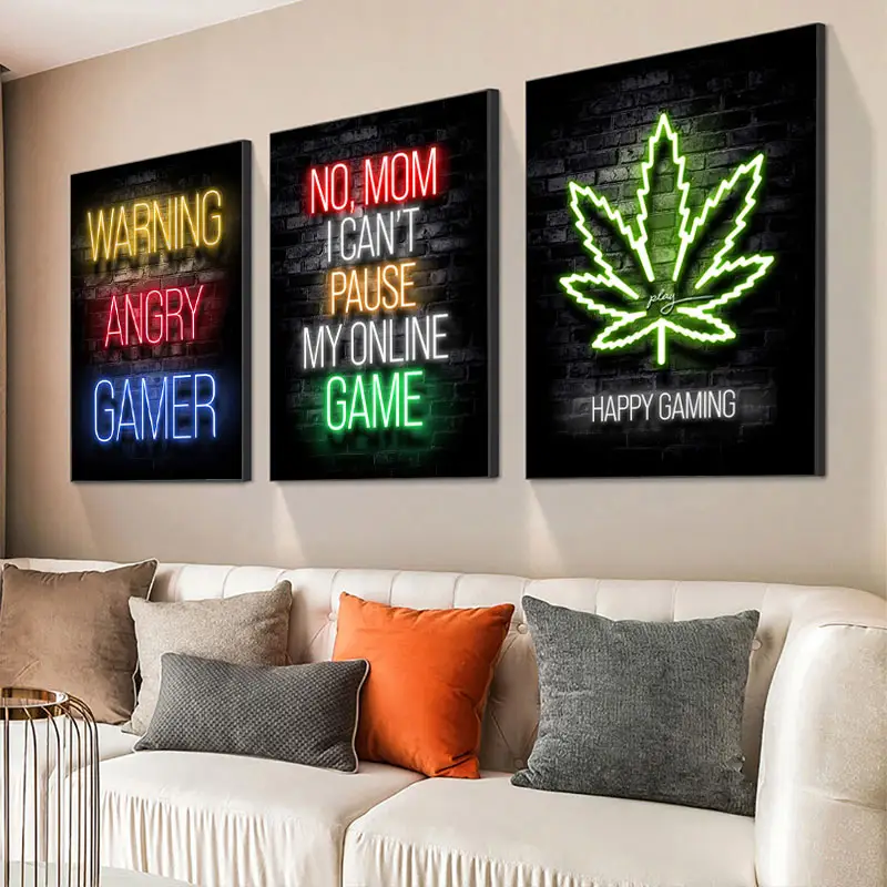 Ed-luces de neón para juegos, Arte pop de pared con impresión moderna para decoración de habitaciones, bares y restaurantes, diseño personalizado y pintura barata