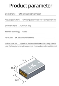 Convertidor extensor de Cable HDMI, adaptador de extensión de 8K a 60Hz, hembra a hembra para PC, proyector de TV