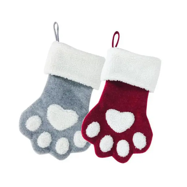 Calcetines de Navidad para mascotas, rojos y grises, bolsa de regalo