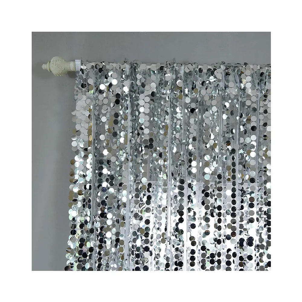 Neueste Shimmer 18mm Silber große Pailletten Hintergrund Vorhänge für Hochzeit Vorhang Hintergrund drapieren Dekoration 2 x8ft