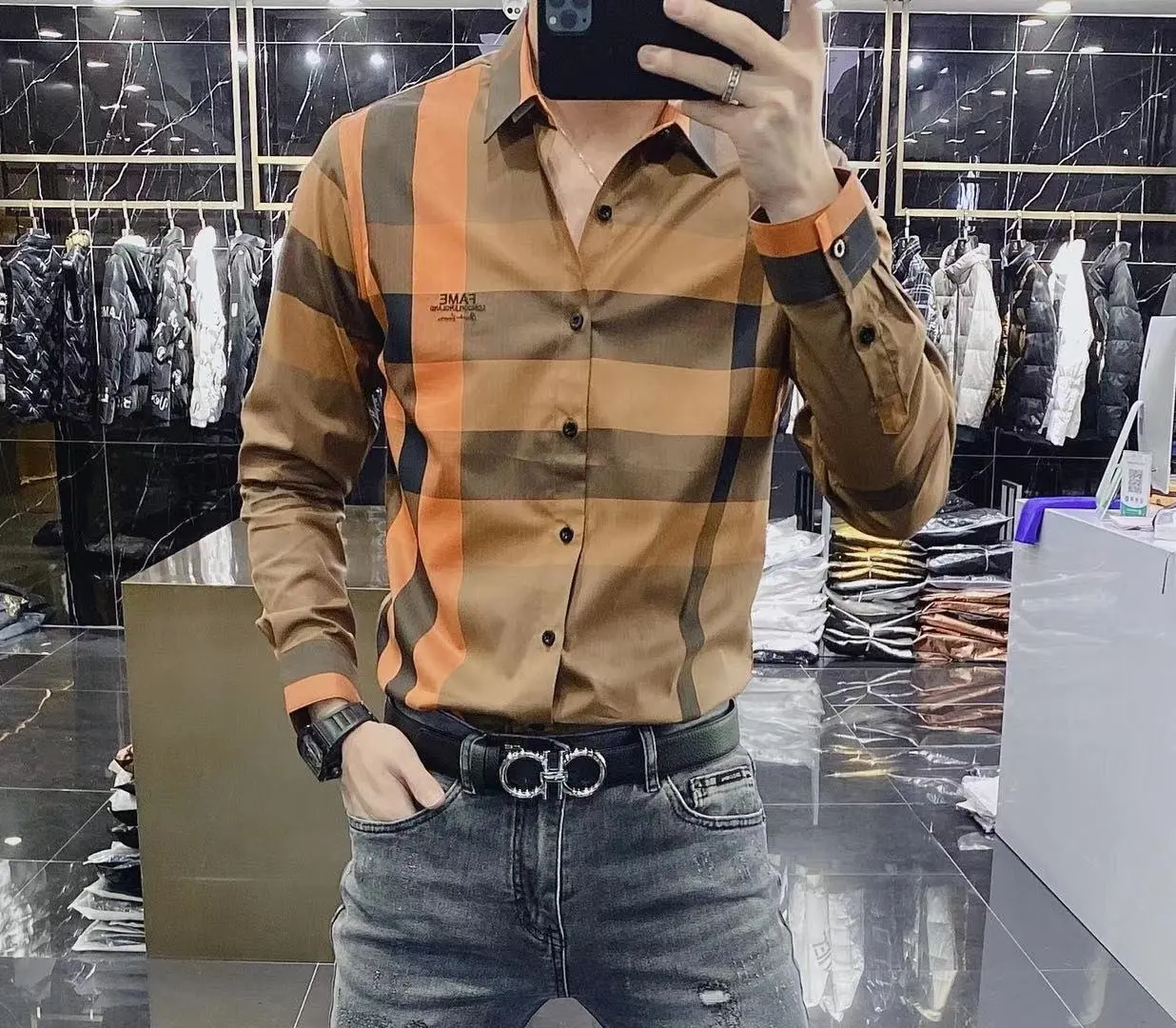 Men's long sleeve shirt casual slimming top men's trendy shirt