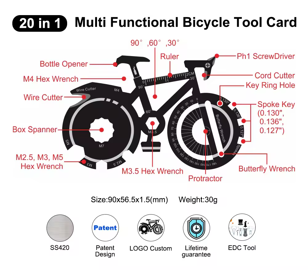 Outil de carte en forme de vélo 20 en 1