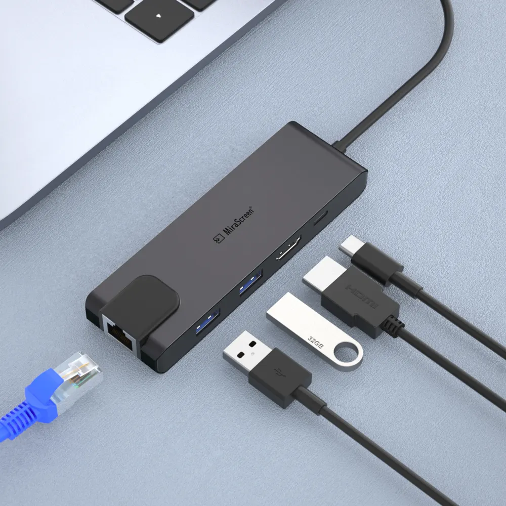 5 in 1 Lemorele USB C to Ethernet Adapter Hub 2.0 Ports HDMI 4K 30HZ USB C 3.0 100W PD Port