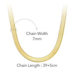 18Kゴールドメッキステンレススチールジュエリースネークスムースフラットヘリンボーンチェーン幅5MM7MMアクセサリーネックレスP193045