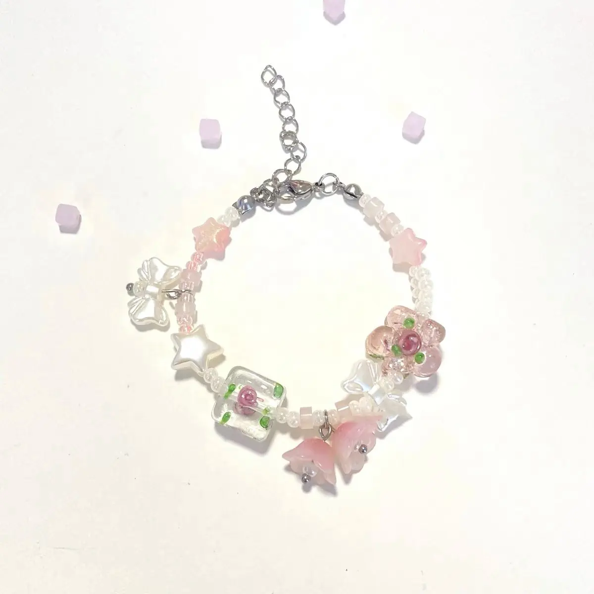 Delicato fatto a mano in acrilico trasparente fiore rosa giglio valle perline luster semplice decorazione carino dolce resina braccialetto di nicchia