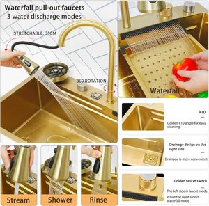 Hand Made Stain Kitchen <strong>Sinks</strong> Gold Nano Finish 3mm Thick Single Bowel Kitchen <strong>Sink</strong> Set Large Space <strong>with</strong> Drain <strong>Overflow</strong> - Product Image 4