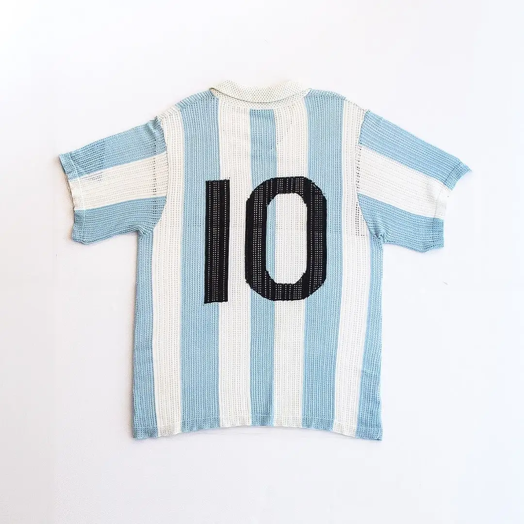 Camiseta de fútbol tejida de manga corta para hombre y mujer, ropa deportiva retro con logotipo personalizado