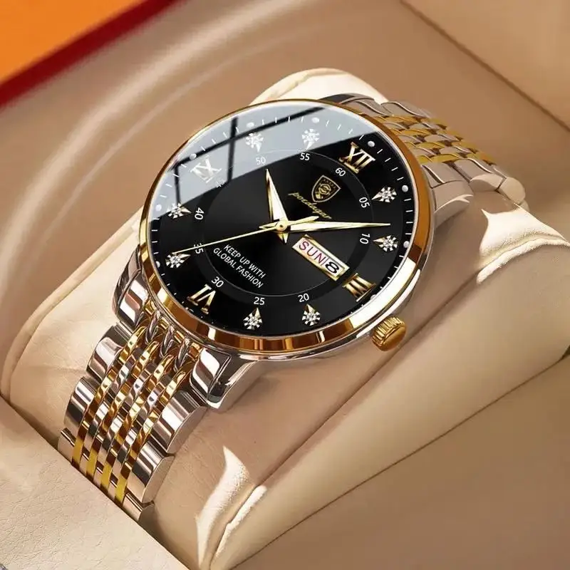 Nieuwe Luxe Chronograaf Heren Horloges Rvs Steel Band Horloges Mannen Pols Quartz Klok Met Lichtgevende Wijzer