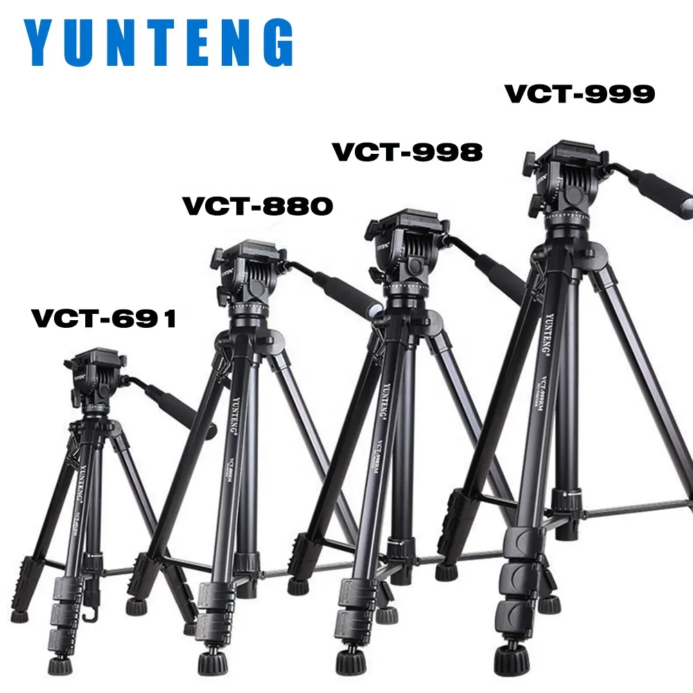 YUNTENG Aluminum Professional Fluid Head Camera Tripod Stand, Model VCT-691/880/998/999 Max Height 146-206cm