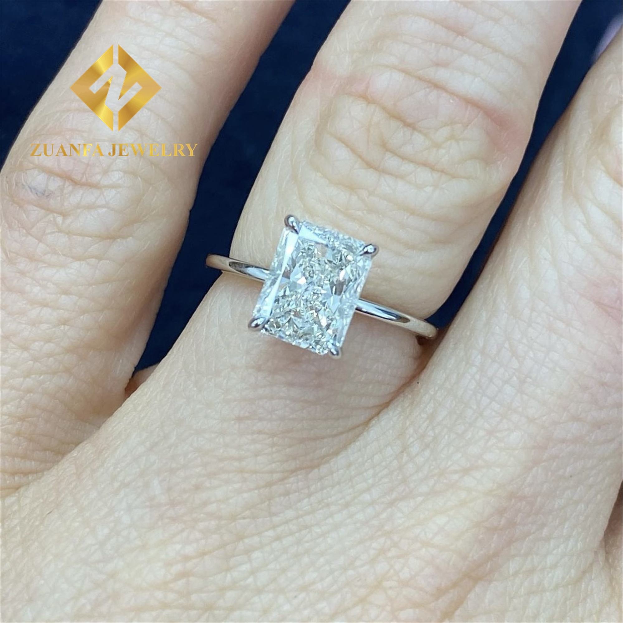 10k white gold with 3ct radiant moissanite