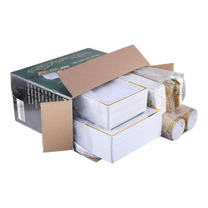 Xueli thân thiện với môi nhựa dùng một lần bộ đồ ăn đặt cho đám cưới bên Vàng vuông gọng trắng tấm dao kéo cho 50 khách - Product Image 5