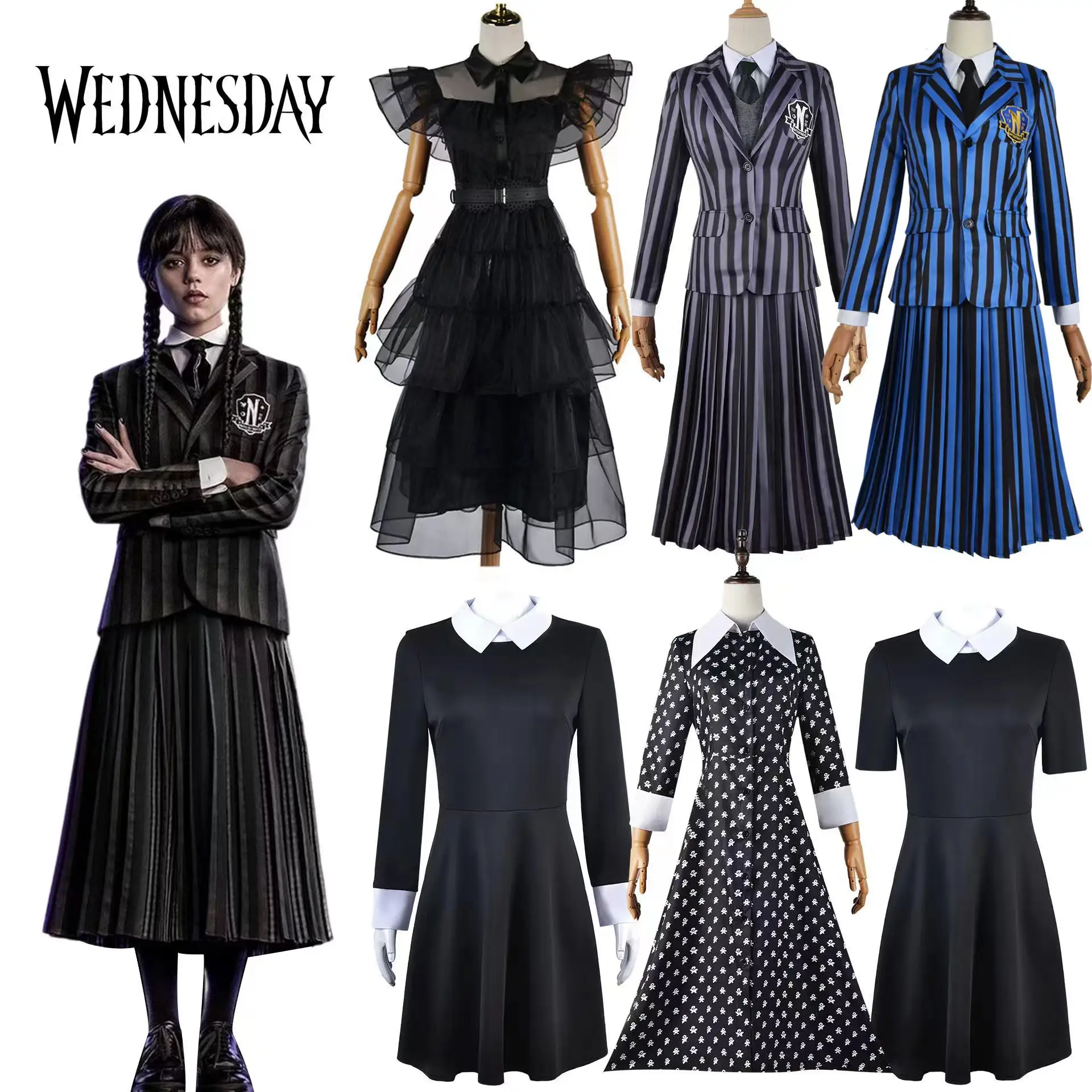 Mittwoch Addams Kleid Cosplay Kostüm Outfits Halloween Karneval Party Anzug Schuluniform Für Frauen Mädchen Kinder