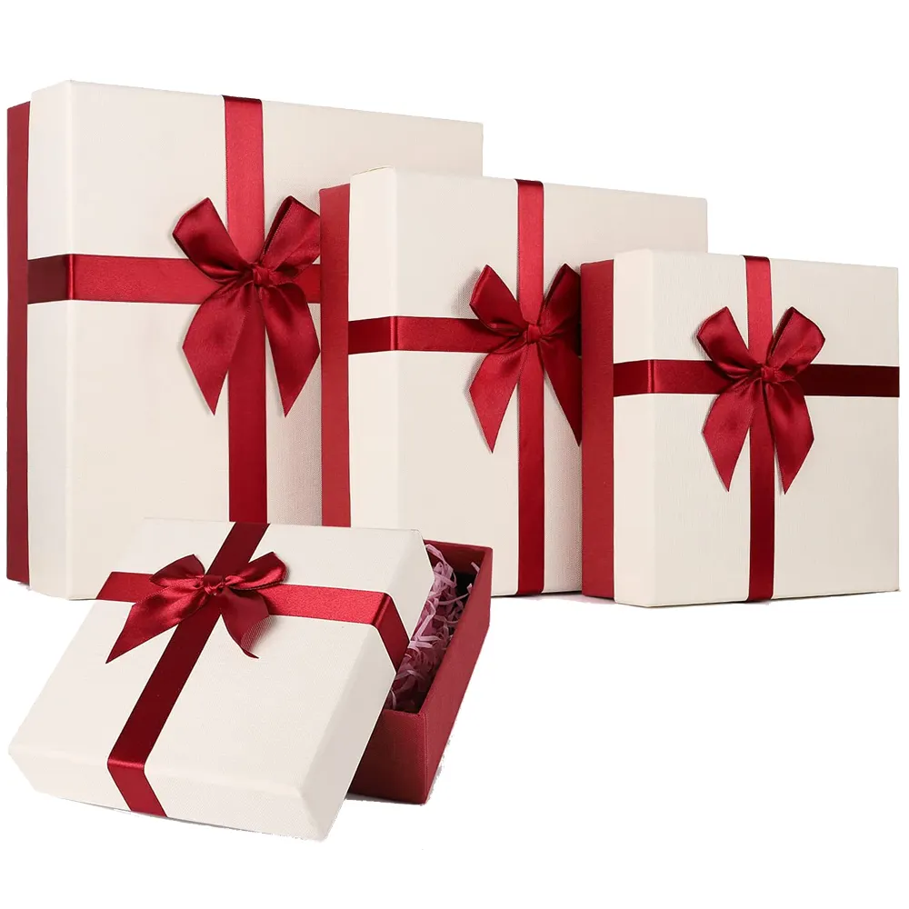 Kartonnen Stijve Deksel En Base Papier Box Set Garment Apparel Kleding Gift Verpakking Met Lint Strikken