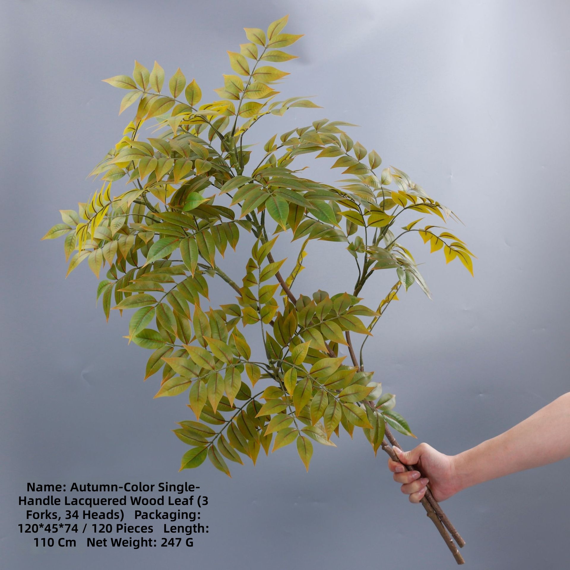 Autumn single-pole lacquer wood leaves-3 forks-34 heads
