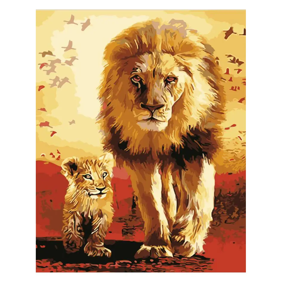 Peinture par Numéro Lion Animaux Kits Dessin Toile Peint À La Main Cadeau Acrylique DIY Coloriage par Numéros pour Chambre Kit Décoration de La Maison