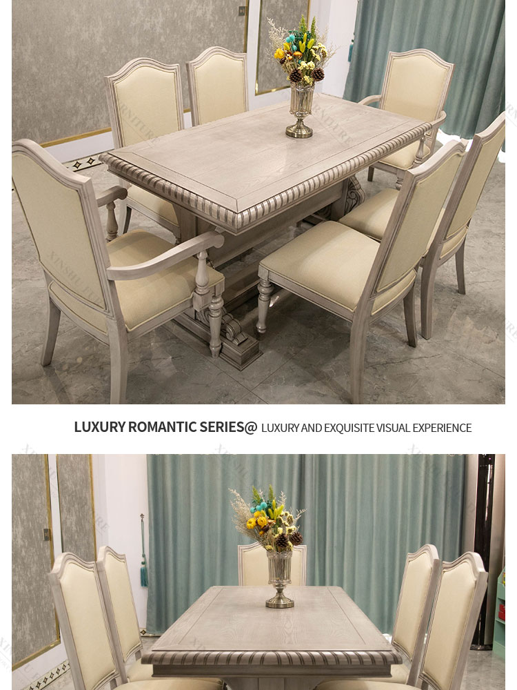 American Light Luxury High-end Table French Rectangular 6-Person Family Large Family 2021 New Solid Wood Dining Table