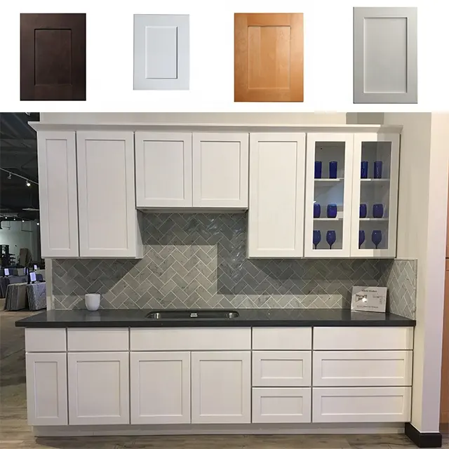 Armarios y accesorios de cocina, armarios planos estándar americano, diseño de puerta de madera sólida