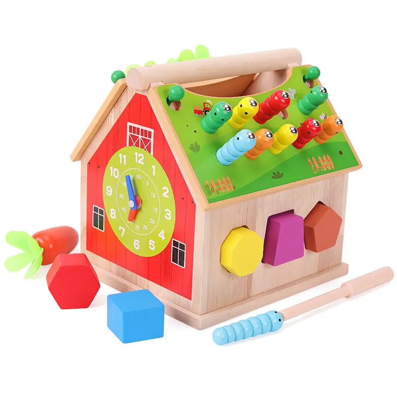 Regalo di vendita calda montessori scatola per educazione precoce multi scatola per bambini tirare la fattoria delle carote giocattolo in legno portatile forma sorter gioco per il bambino