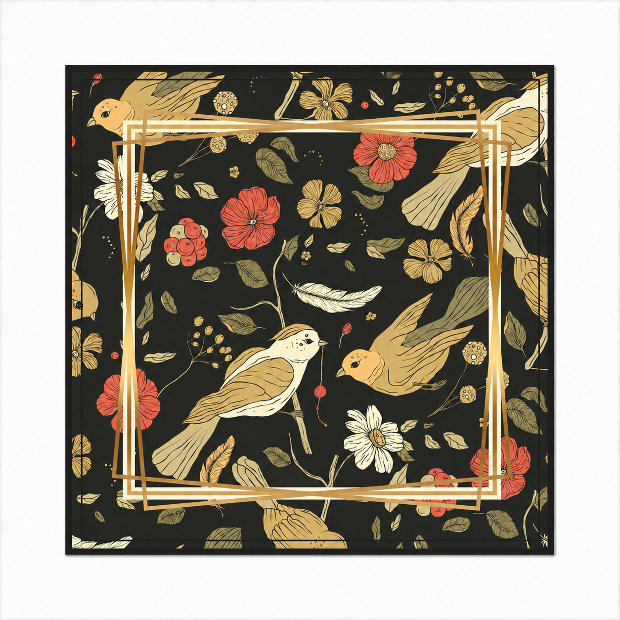 Oiseau floral vintage noir